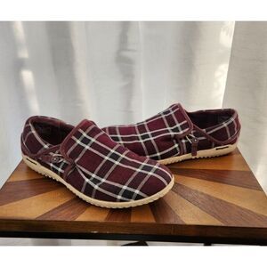 Patagonia Kula Button Shoes Womens 9.5 Wine Tasting Plaid Purple Canvas Sneakers